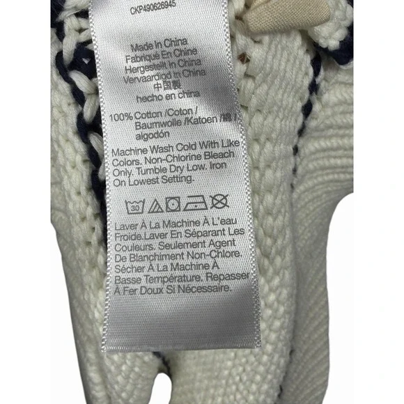 Madewell Textured Cotton Crewneck Sweater in Stripe Women's XL White Navy - Picture 11 of 12